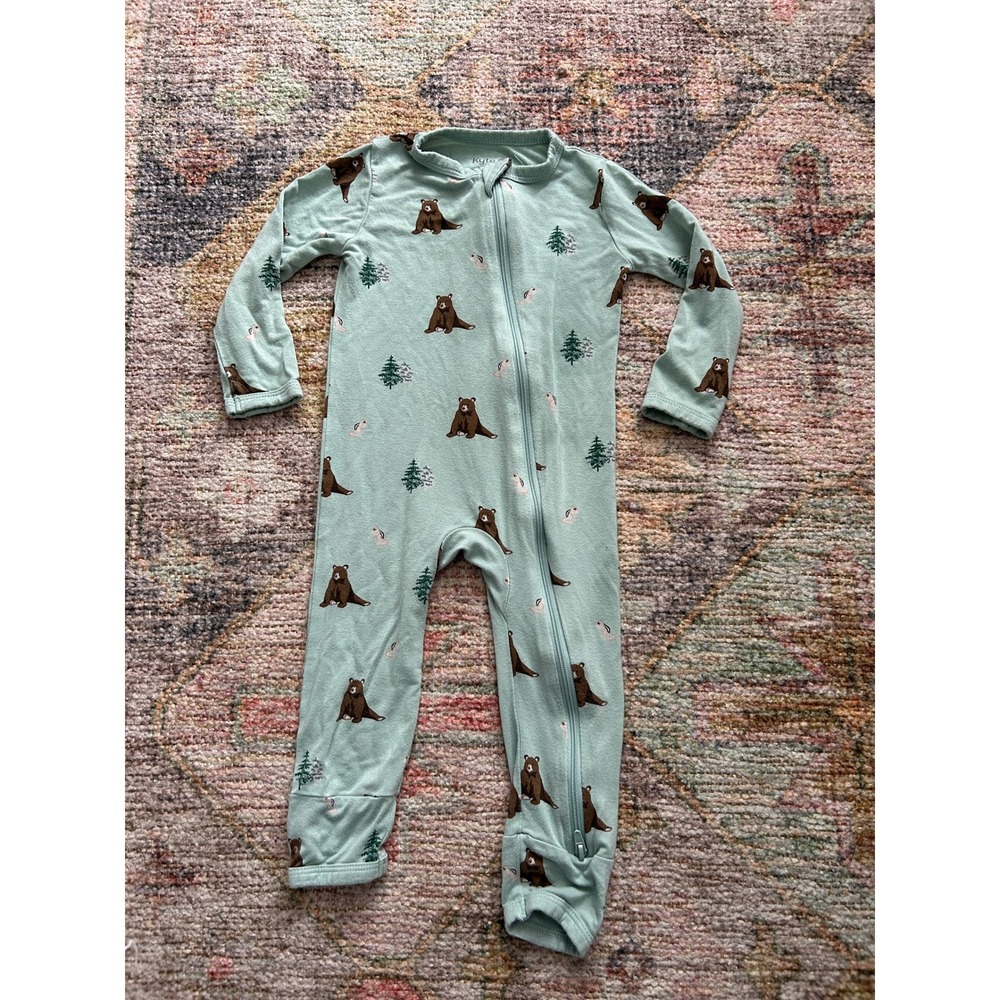 Kyte Baby Zippered‎ Romper Grizzly Bear Pine Tree Print Sage Green Size 12-18M - Picture 4 of 5